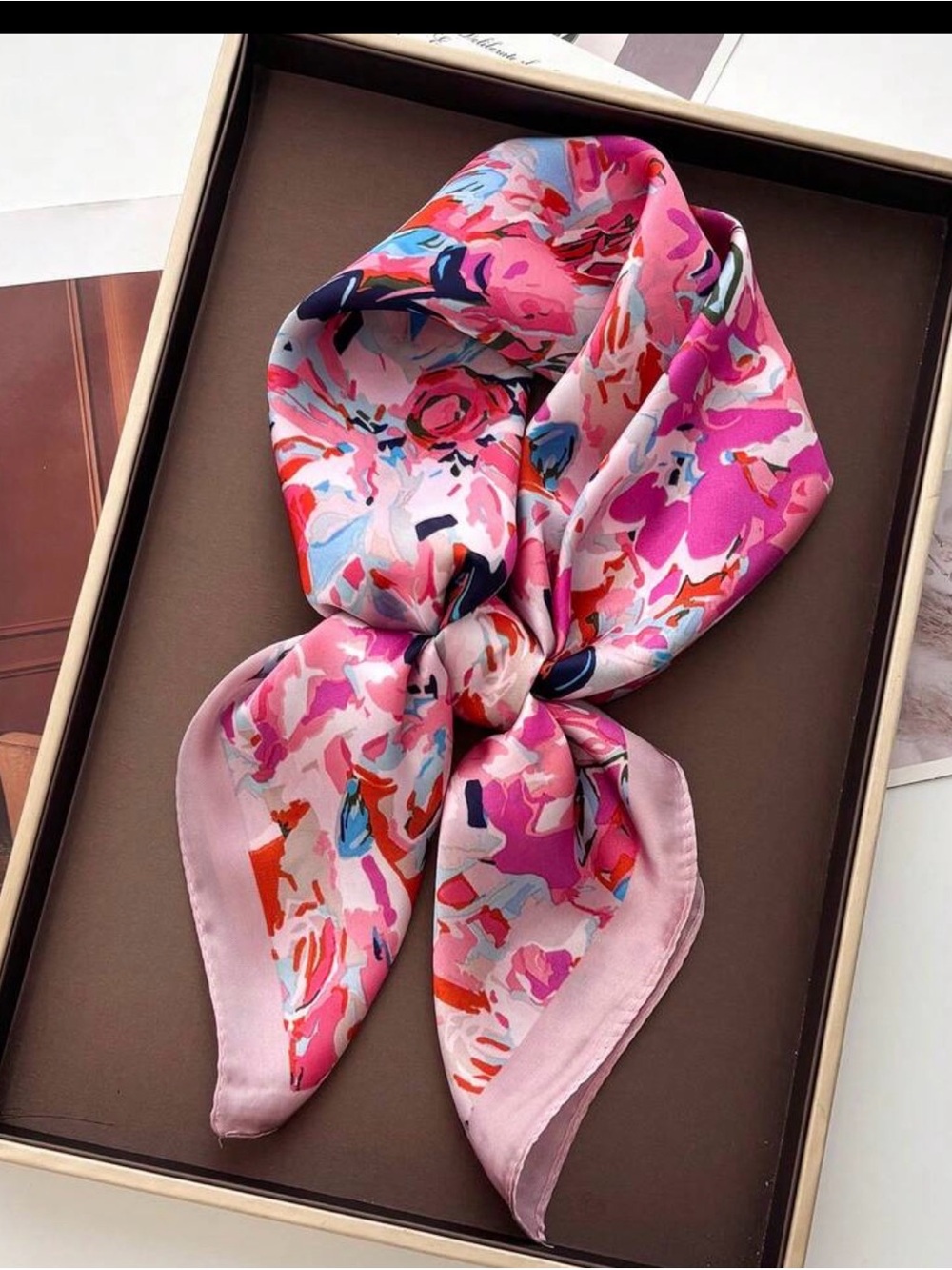 SHEIN Pink Multicolor Floral Print Silk-Feel Scarf